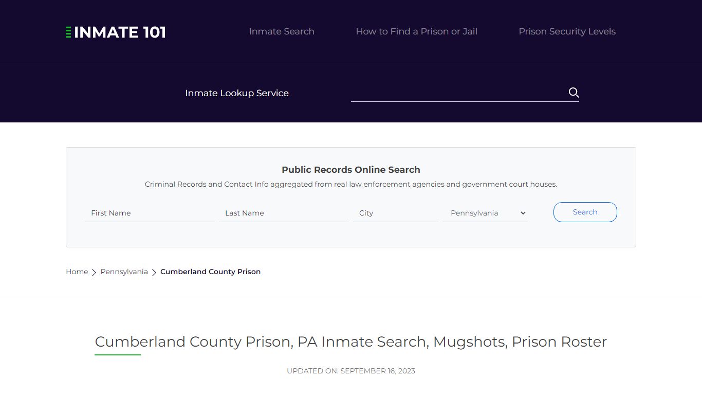 Cumberland County Prison, PA Inmate Search, Mugshots, Prison Roster ...