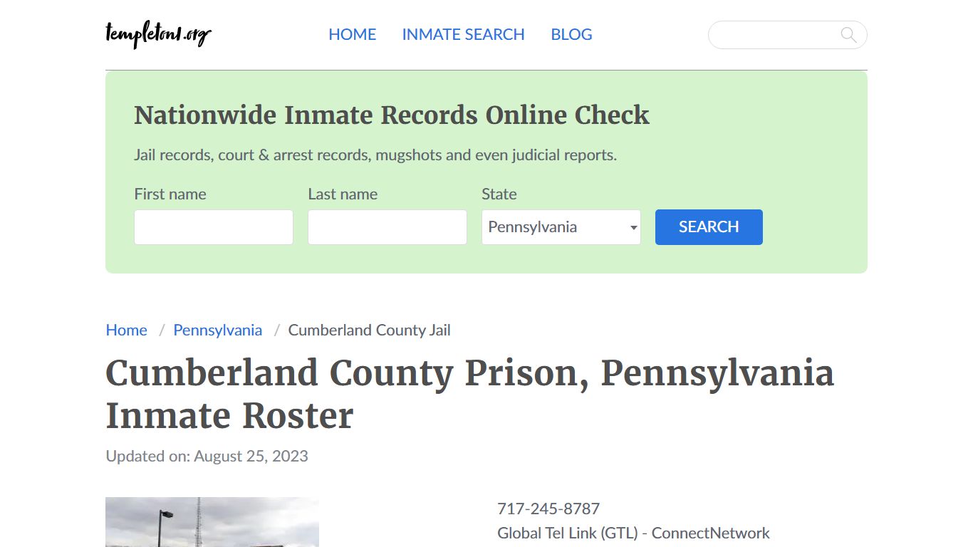 Cumberland County Prison, Pennsylvania Inmate Booking - Templeton